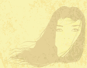 Editable vector illustration of a female head watermark and grunge