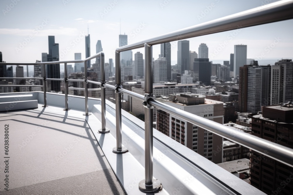 Poster a view of a city from the top of a building. generative ai image.
