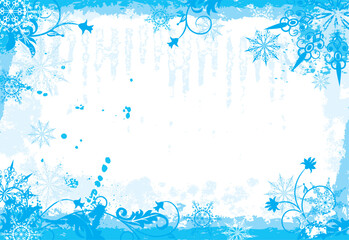 Fototapeta na wymiar Winter grunge floral frame, vector illustration