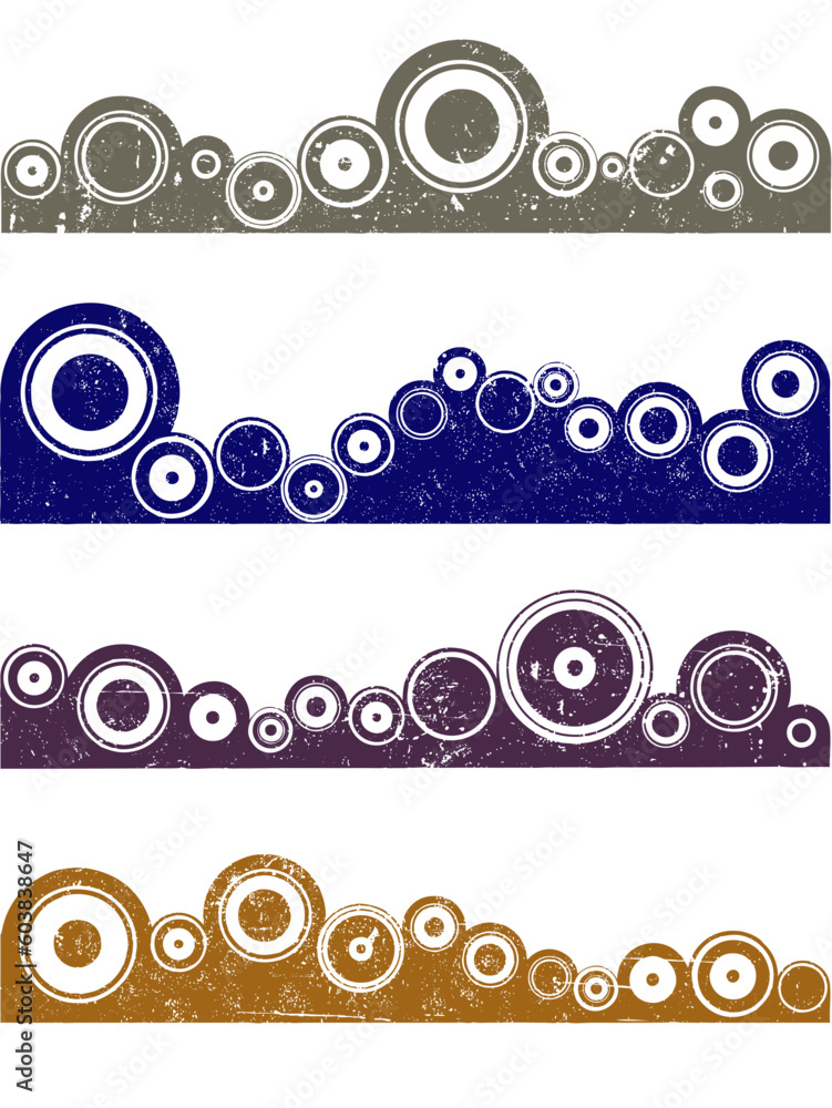 Poster 4 landscape circle vector elements with grunge effects. each in a separate group