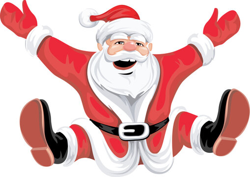 Happy Christmas Santa jumping rasterized vector illustration for greeting cards with clipping path included