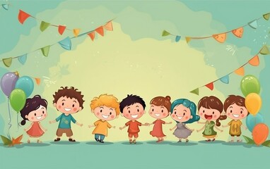 Children day background with kids playing