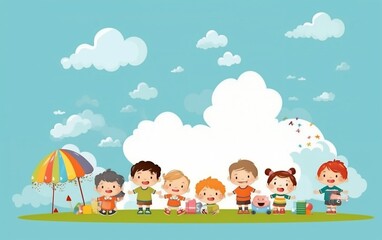 Obraz na płótnie Canvas Children day background with kids playing