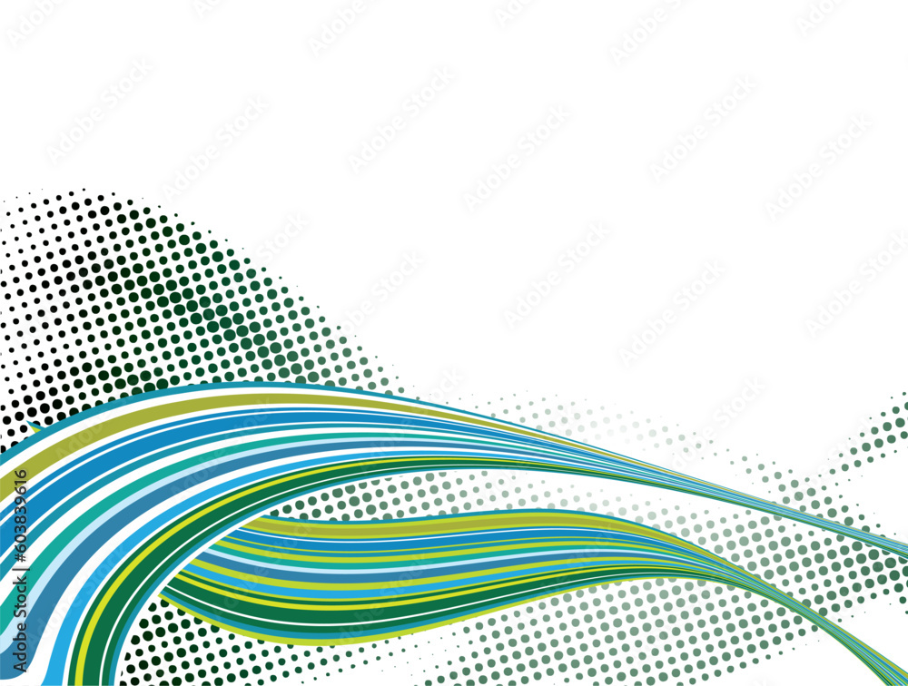 Poster gradient halftone pattern ideal as a background with flowing lines placed on top