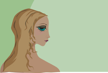 Beautiful blonde in profile - on a pale green background