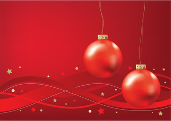 Two red christmas balls, red abstract background
