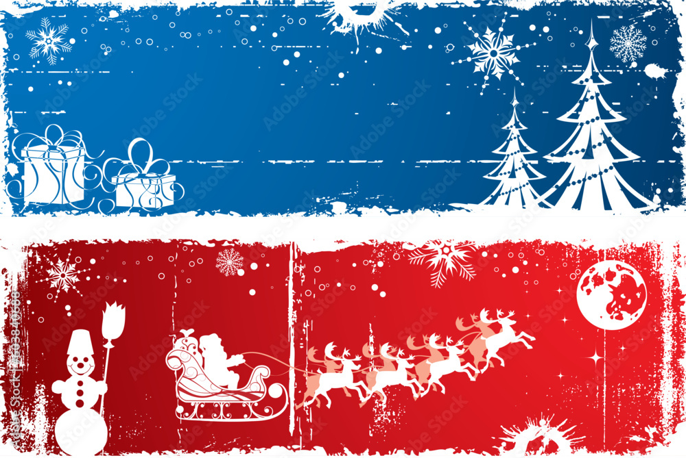 Wall mural Abstract christmas background with Santa & deers, element for design, vector illustration