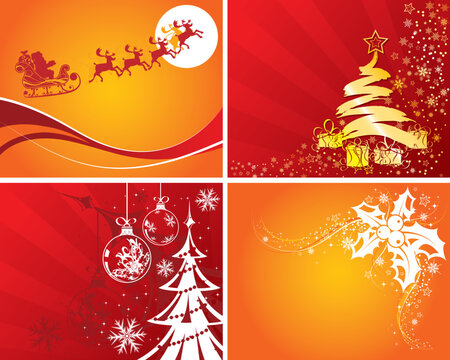 Set christmas background with Santa, mistletoe Christmas tree, element for design, vector illustration