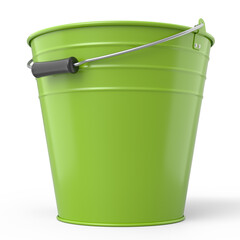 Empty metal garden bucket for hydration of plants isolated on a white background