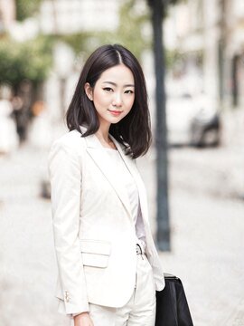 asian working woman pose for a picture at outdoor park , generative AI