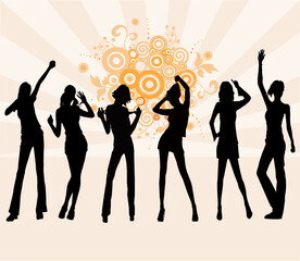 Young girls dancing - vector