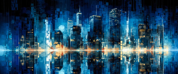 Future Olympic city, technology metropolis blue skyline background wallpaper. Generative Ai Illustration.
