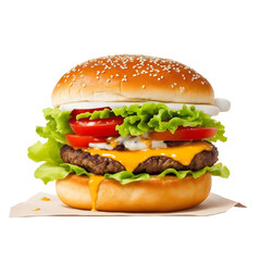 hamburger isolated on white, background removed png file for digital content or advertising