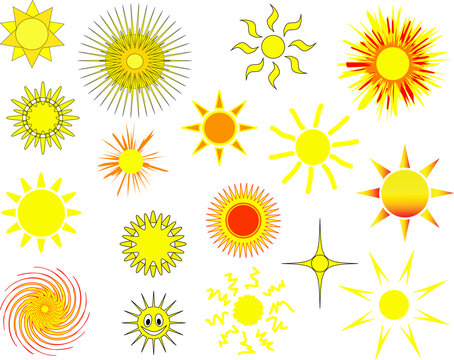 Set of vector sun designs in various styles
