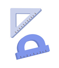 Blue rulers concept. Tool for drawing and studying degrees and angles. Geometry and drawing. Collection of school supplies. Poster or banner. Cartoon flat vector illustration