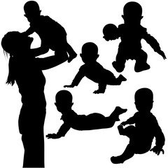 Silhouettes - Baby 3 - High detailed black and white illustrations.