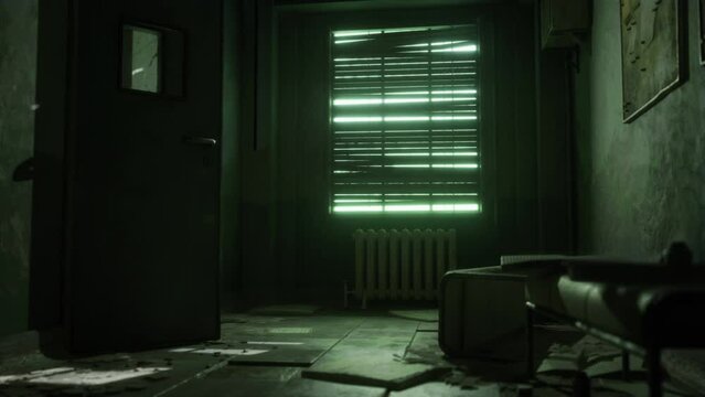 dark inside an abandoned decaying mental hospital