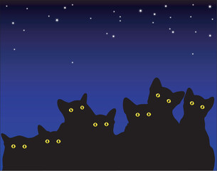 Vector illustration of kitten's eyes at night
