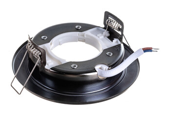 round recessed ceiling spotlight on a white background