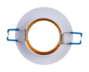 round recessed ceiling spotlight on a white background