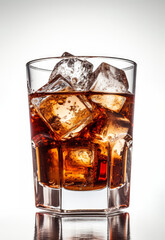 short glass of Clear Product Shot of Rum and Coke Cocktail on white  background created with Generative AI technology