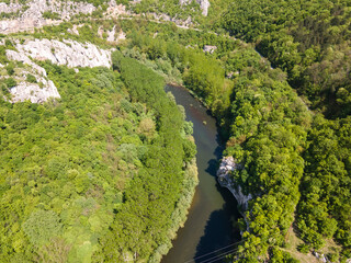 Aerial view of Iskar River Gorge near town of Lyutibrod, Bulgaria