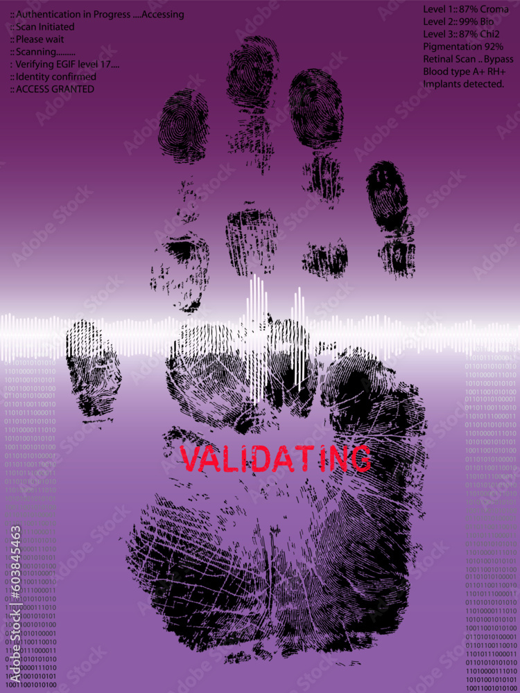 Poster hand placed on a biometric scanner - authenticating for access