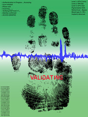 Hand palces on a biometric scanner - authenticating for access