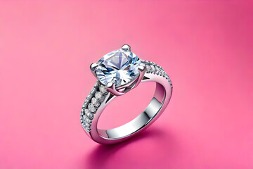 diamond ring isolated on pink background