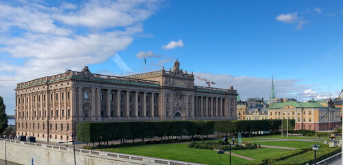 Exterior view of the Royal Palace in Stockholm, Sweden on a sunny afternoon