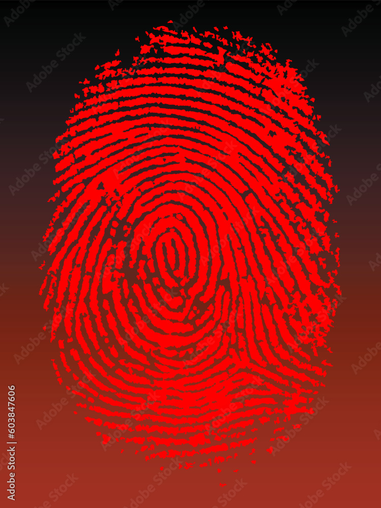 Poster red vector fingerprint on a black faded background - very accurately scanned and traced (vector is t