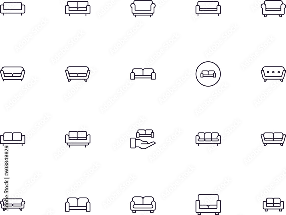 Poster sofa concept. sofa line icon set. collection of vector signs in trendy flat style for web sites, int