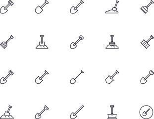 Shovel concept. Collection of modern high quality shovel line icons. Editable stroke. Premium linear symbol for web sites, flyers, banners, online shops and companies.