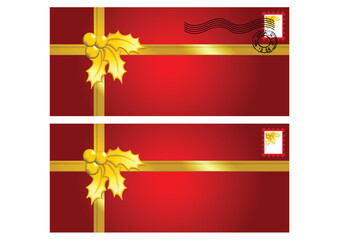 Red envelopes ornamented with Christmas gold holly