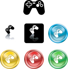 Several versions of an icon symbol of a stylised game controller