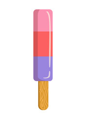 Ice cream concept. Colorful popsicles on stick. Gourmet, dessert and delicacy. Pink, red and violet ice cream with fruit juice. Poster or banner for website. Cartoon flat vector illustration