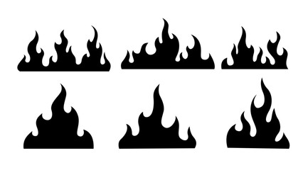 Black fire flames in tribal style for tattoo and vehicle decoration design vector set illustration - obrazy, fototapety, plakaty