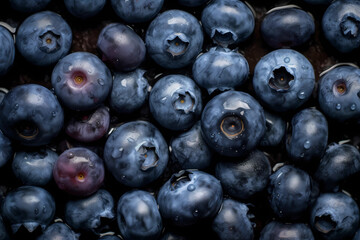 Fresh blueberries filling the entire frame, food background, generative AI