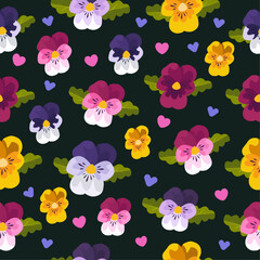 black background violet flowers seamless cute pattern