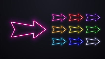 A set of neon bright shiny casino arrows.