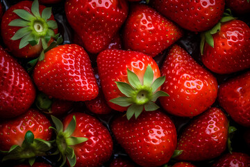 Fresh strawberries filling the entire frame, food background, generative AI