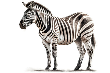 A zebra standing in front of a white background. Generative AI.