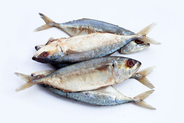 Salted fish on white background.
