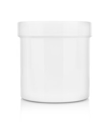 White plastic medical container for pills isolated on white