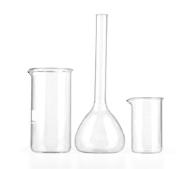 Empty laboratory glassware isolated on white