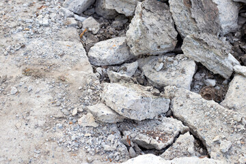 Piles of rubble after house demolition