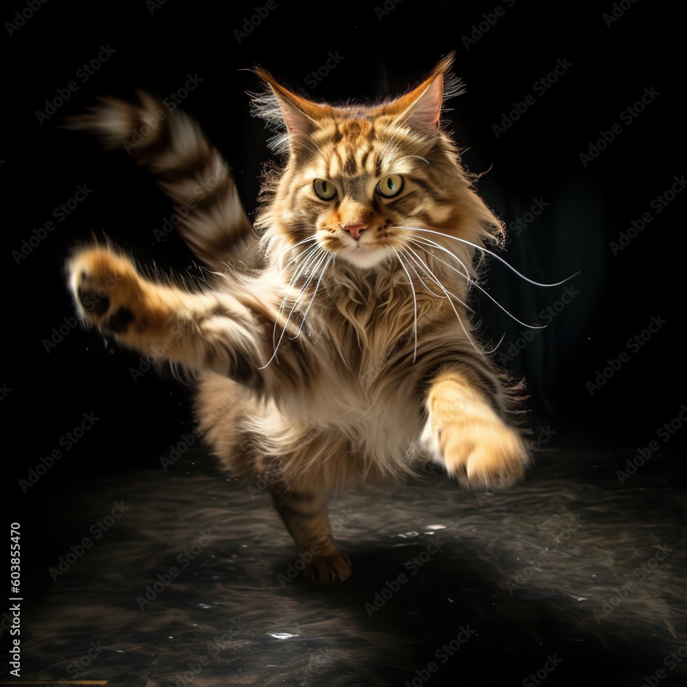 Poster dynamic maine coon: playful feline in action