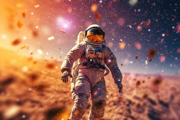 Astronaut on an uncharted planet. Generative AI.