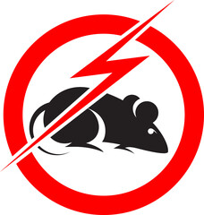 Rat in red forbidding spark circle. Anti rat sign, pest control icon. Rats pest control stop sign