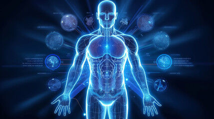 Fototapeta na wymiar Digital health concept transparent blue rays.